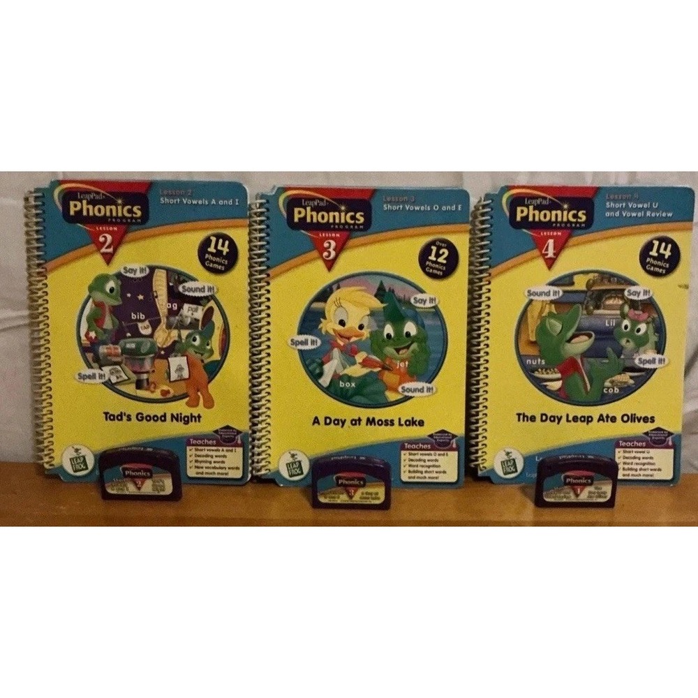 LeapPad Phonics Program Lot of 3 Books & 3 Cartridges, Lessons 2-4